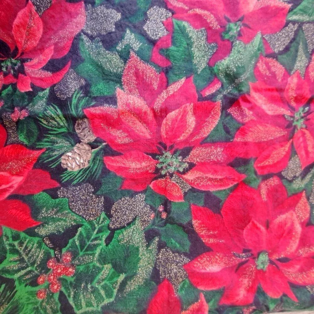 Unbranded Poinsettia Pattern Square Cotton Tablecloth 54x50 No Content/Care Tags